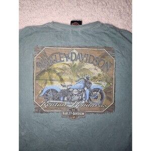Harley Davidson Vintage Motorcycle Honduras Graphic T-Shirt Green Size L